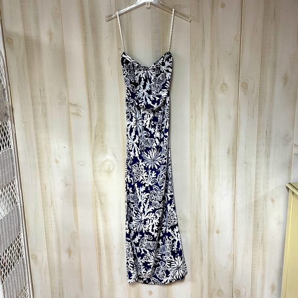 Lilly Pulitzer Emmett Maxi In the Groove Navy White Strapless Dress Sz S - Picture 3 of 7